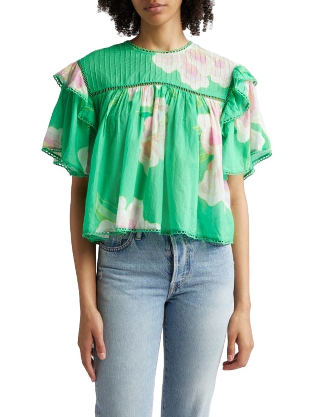 FARM RIO FLORAL VIBING COTTON BLOUSE